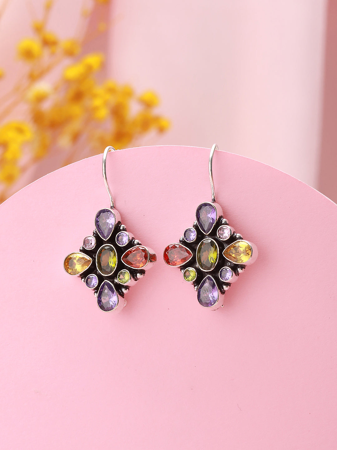 Silver plated Multi CZ Statement Minimal Officewear Hook Earring